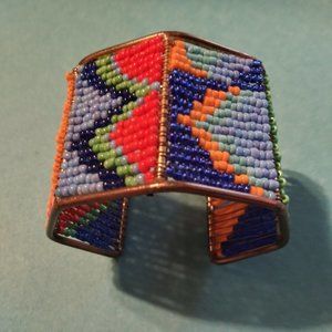 Colorful Hand Beaded Aztec Cuff Bracelet